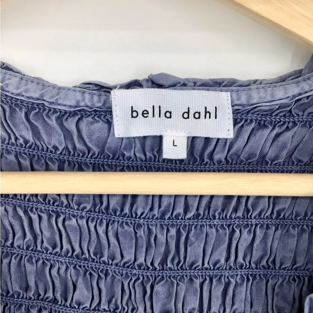 Bella Dahl Tencel-Lyocell Blue V Neck Long Sleeve Smocked Mini Dress Size Large - Picture 3 of 14